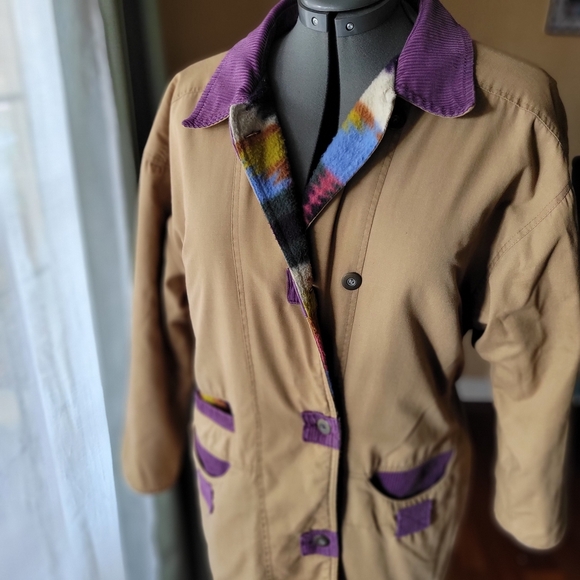 Current Seen Women Utility Jacket Purple Cord Collar and Aztec Print Reversible - Picture 8 of 13